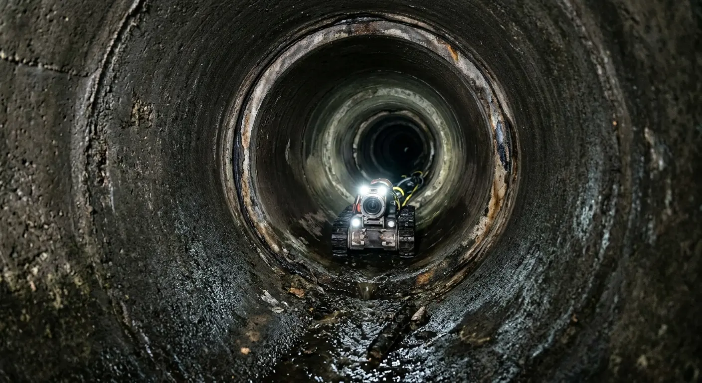 Robotic sewer camera inspecting pipe interior for Sewer Line Cleaning in Matthews